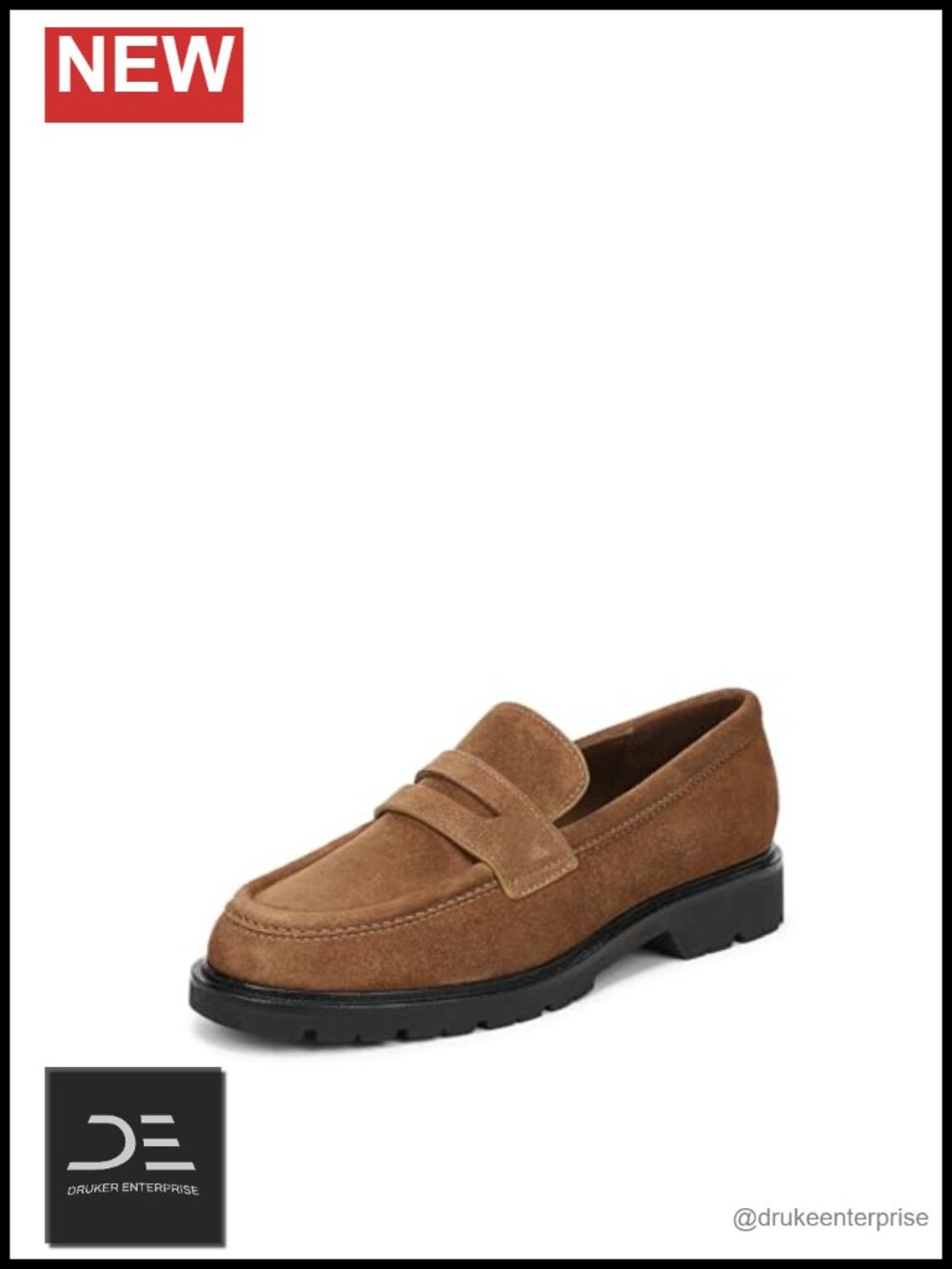 Suede Leather Lug Sole Loafers Slip-On Round Toe